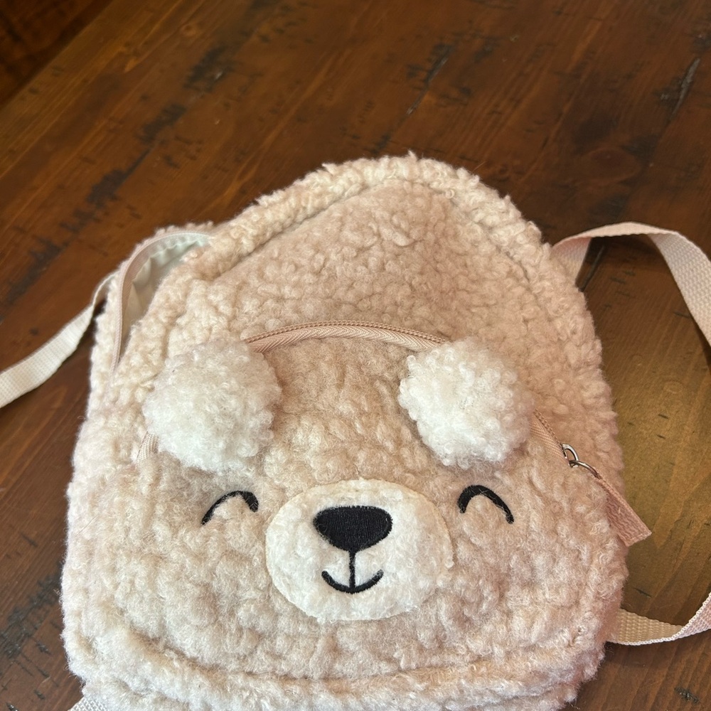 Cat & Jack Cream Bear Face Sherpa Backpack